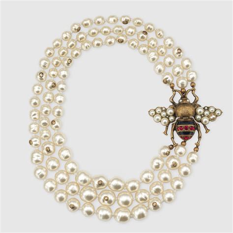 gucci pearl bee necklace|designer bee necklace gucci.